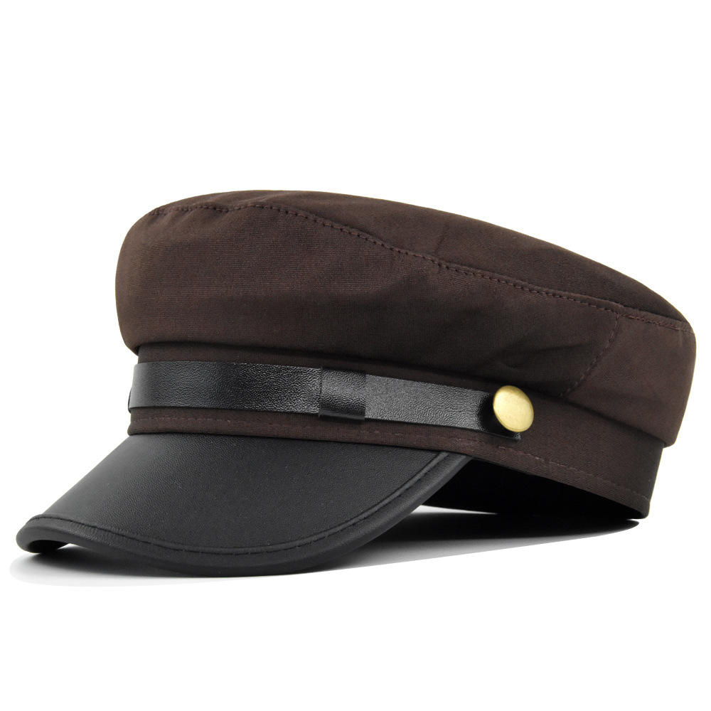 Unisex Fall-Winter Navy Cotton Beret Hat – Octagonal Flat Top with Metal Buckle