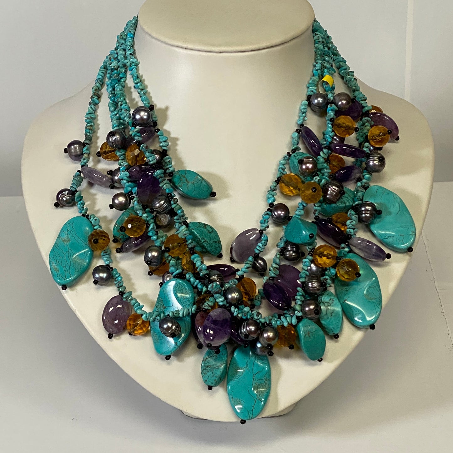 Handmade Turquoise Amethyst Layered Gemstone Necklace