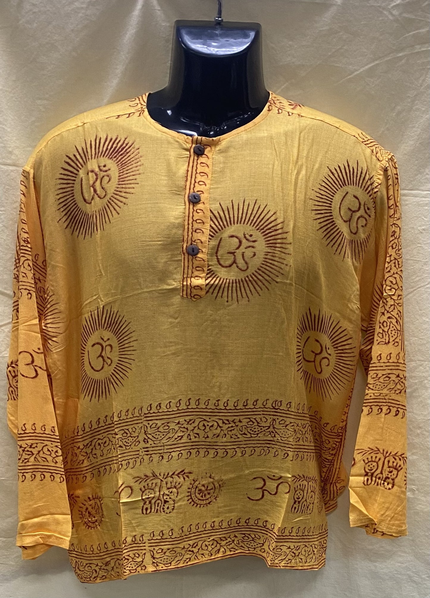 CT14 Men Om Printed Yellow Colored Cotton Shirt