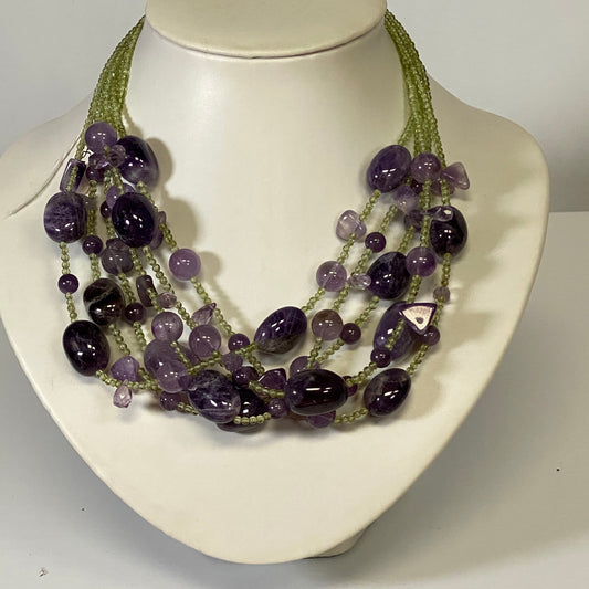 Handmade Amethyst Peridot Layered Gemstone Necklace