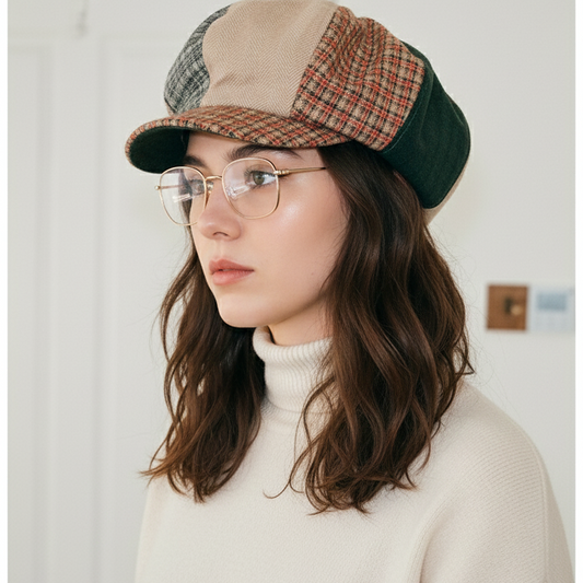 Retro-chic Patchwork Checkered Beret Versatile Hat