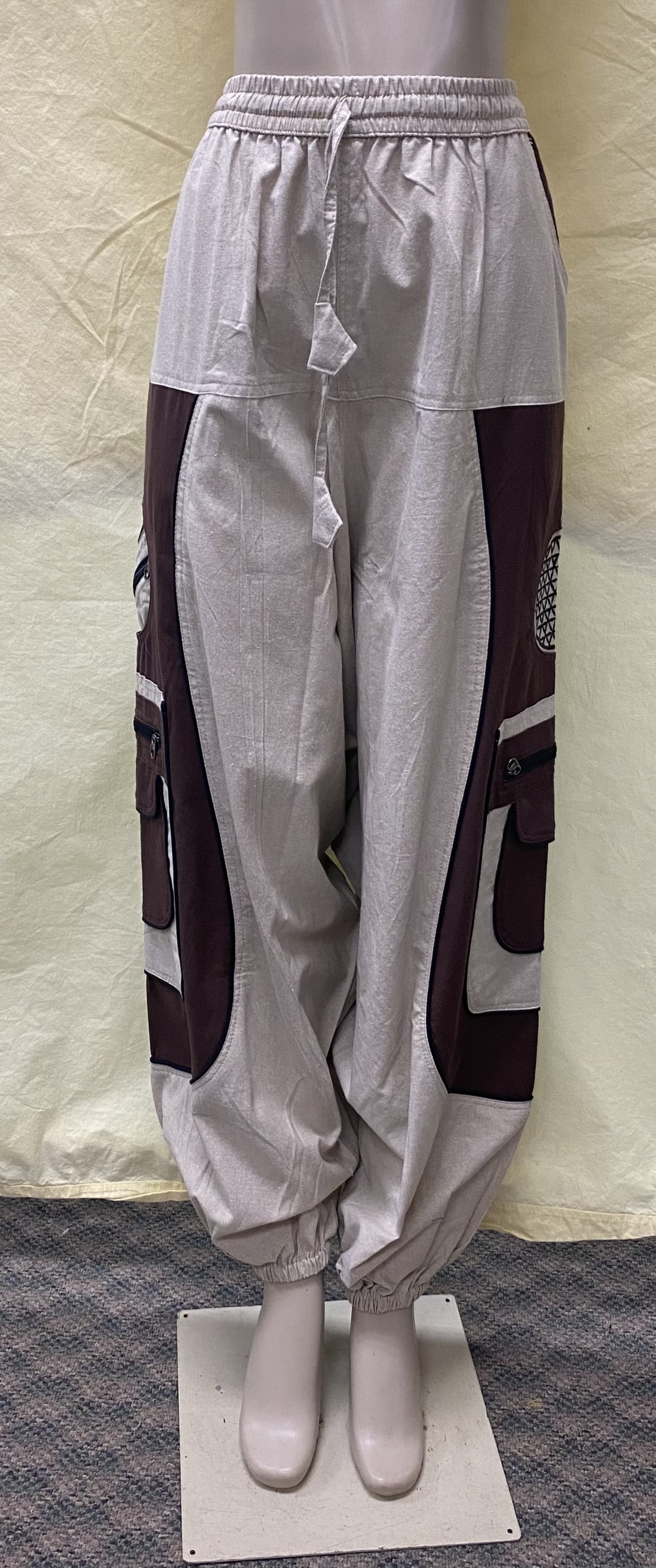 CP12 Unisex White-Brown Colored Cotton Pant