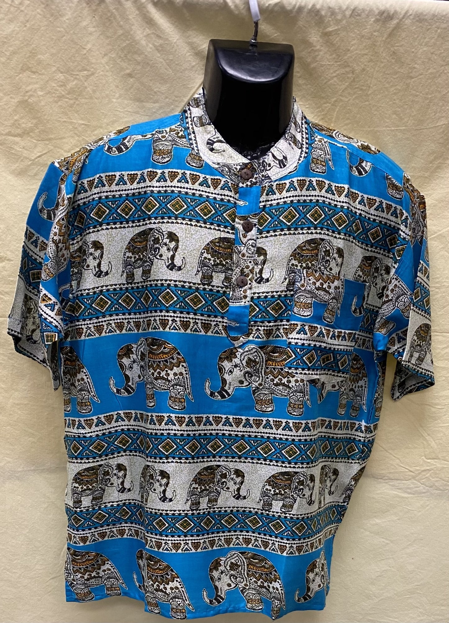 CT15 Men's Elephant Printed Blue-White Colored Cotton Shirt