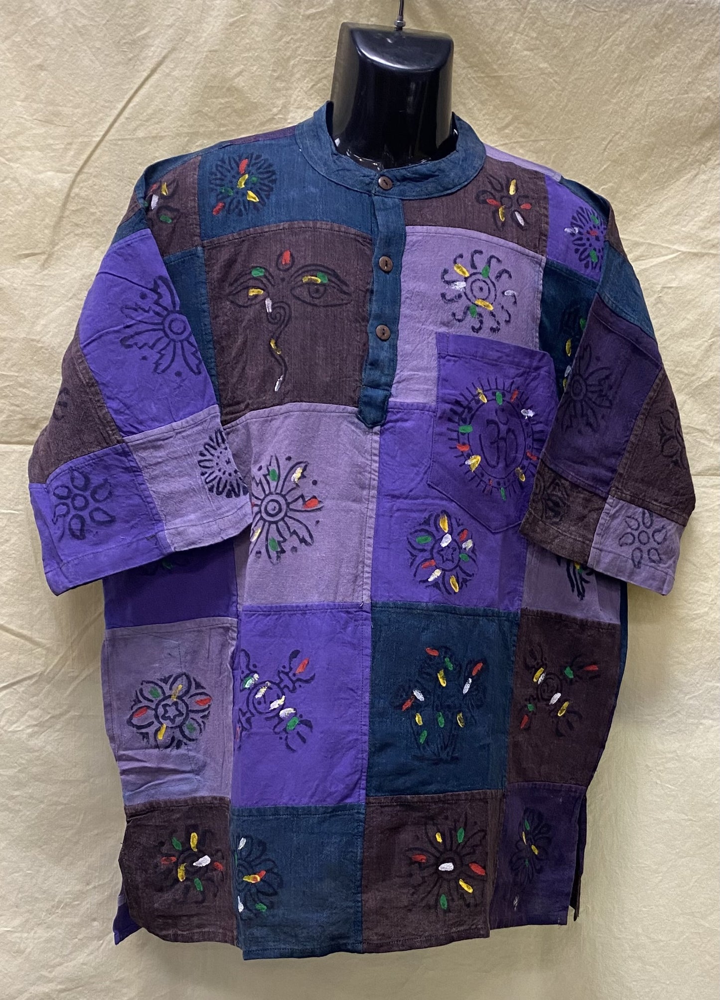 CT12 Men Purple Patched with painting Cotton Shirt