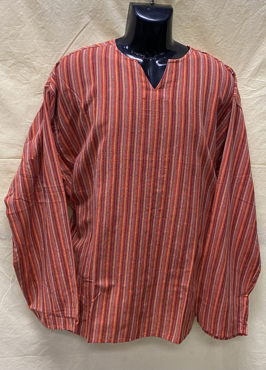 CT11 Men Red-Orange Strip Cotton Shirt