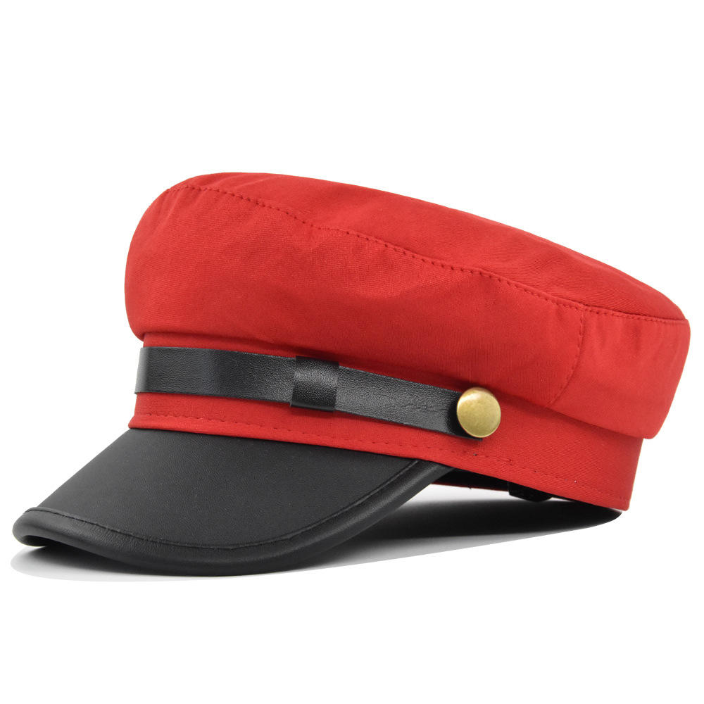 Unisex Fall-Winter Navy Cotton Beret Hat – Octagonal Flat Top with Metal Buckle