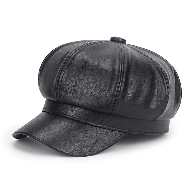 Women’s Elegant French Leather Beret Hat