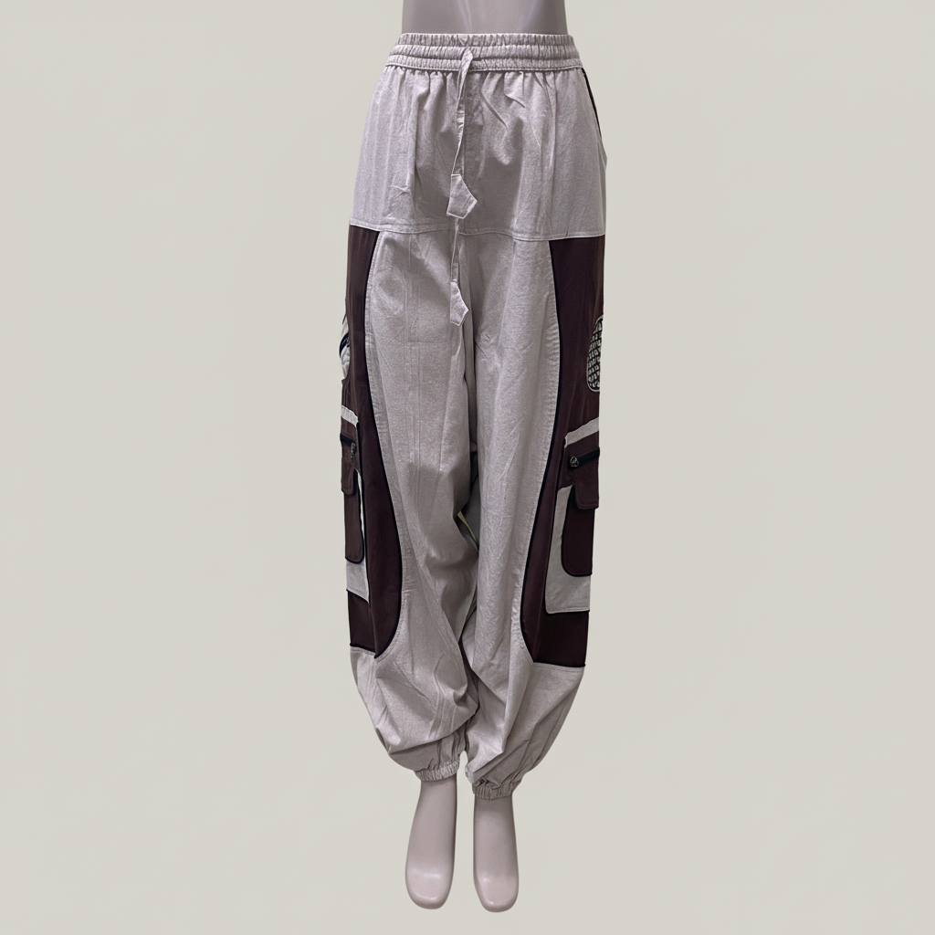 CP12 Unisex White-Brown Colored Cotton Pant - Front View