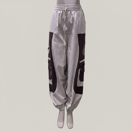 CP12 Unisex White-Brown Colored Cotton Pant - Front View