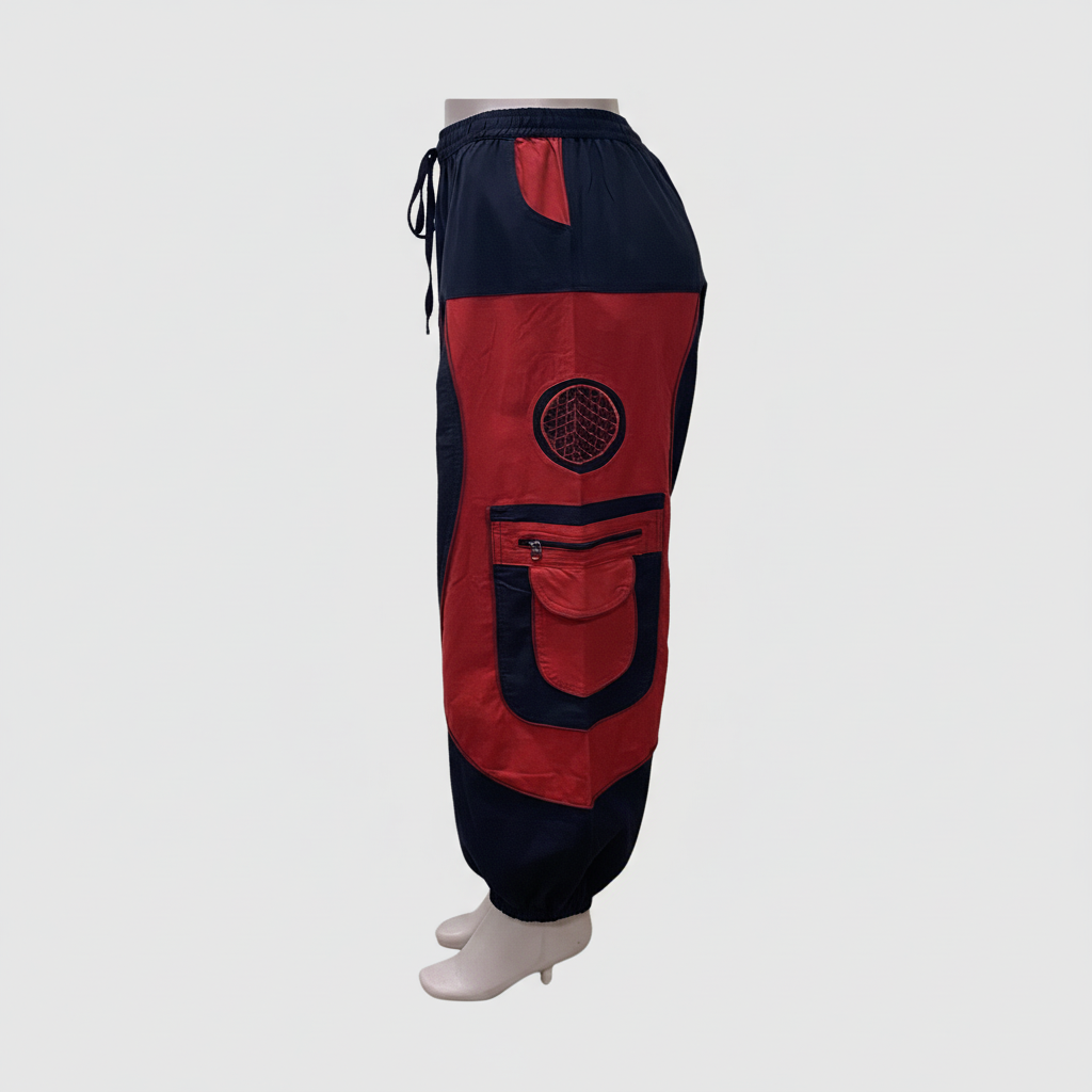 CP14 Unisex Black-Red Colored Cotton Pant - Side View