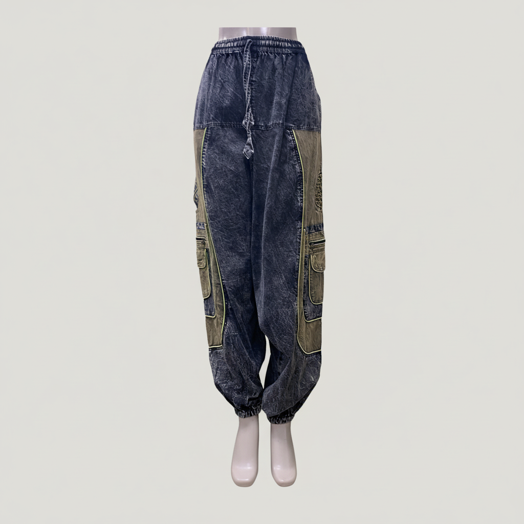 CP19 Unisex Green Colored Stonewashed Cotton Pant - Front View