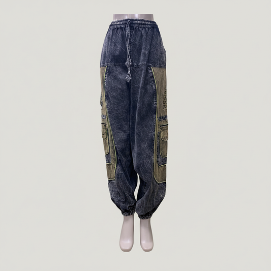 CP19 Unisex Green Colored Stonewashed Cotton Pant - Front View
