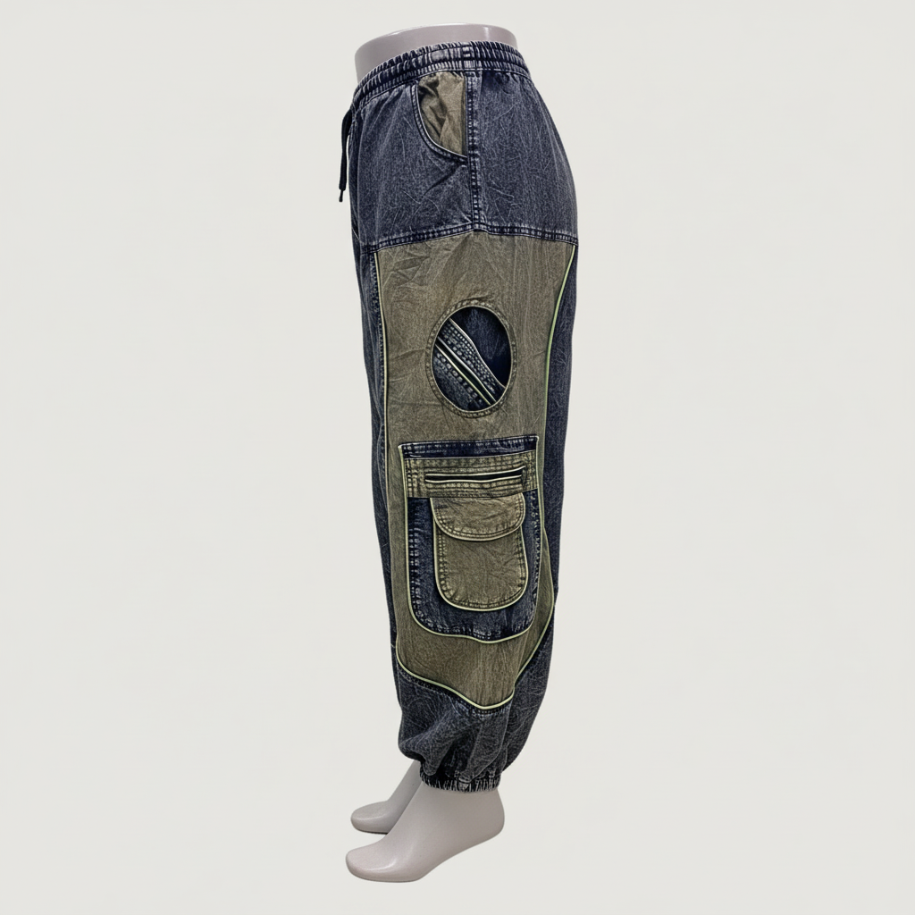 CP19 Unisex Green Colored Stonewashed Cotton Pant - Side View