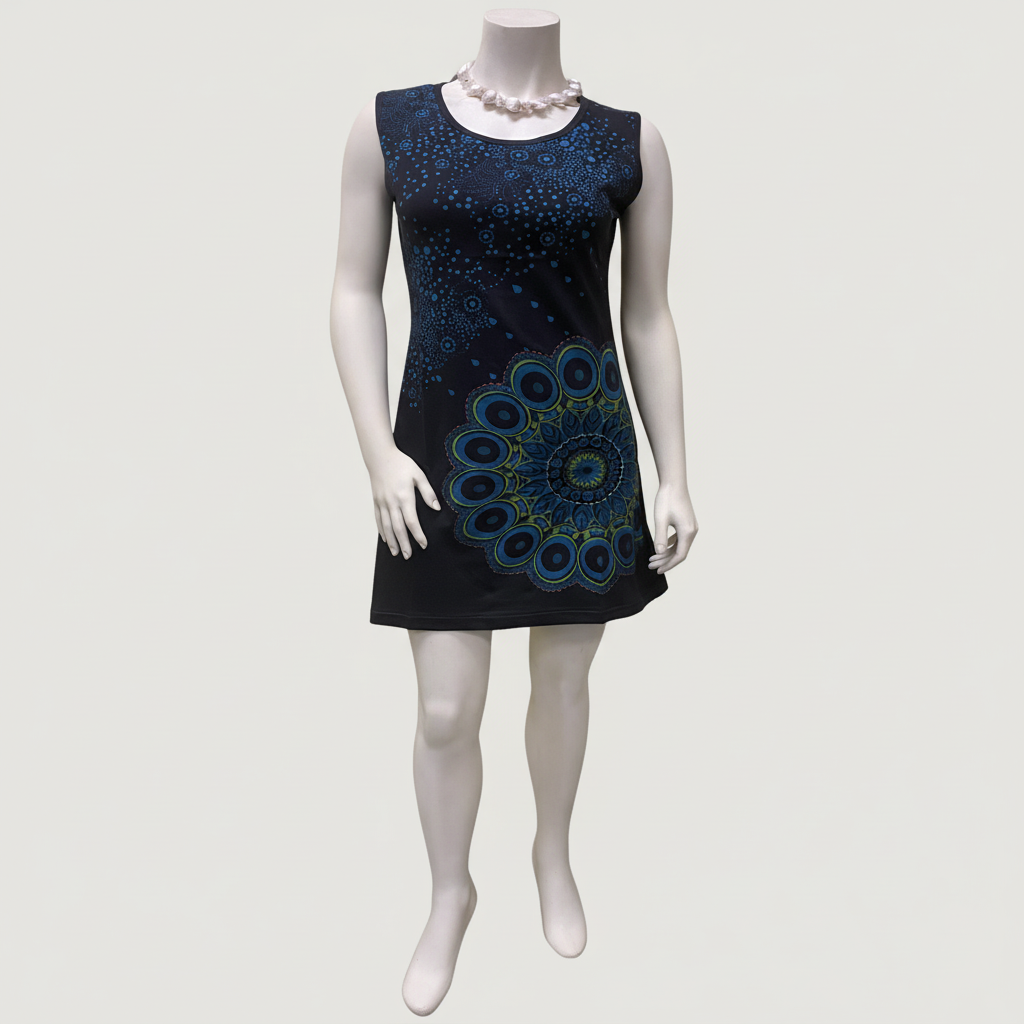 CT38 Cotton Printed Handwork Dress - Front View