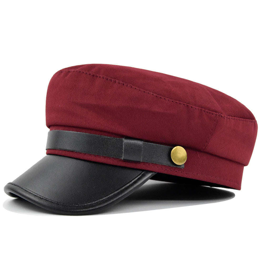 Unisex Fall-Winter Navy Cotton Beret Hat – Octagonal Flat Top with Metal Buckle
