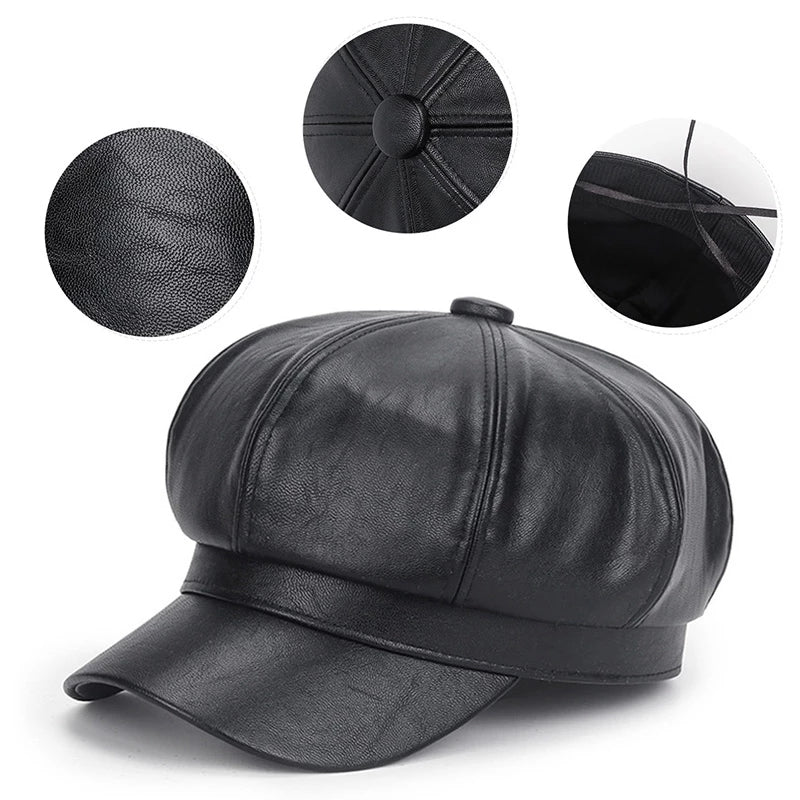 Women’s Elegant French Leather Beret Hat